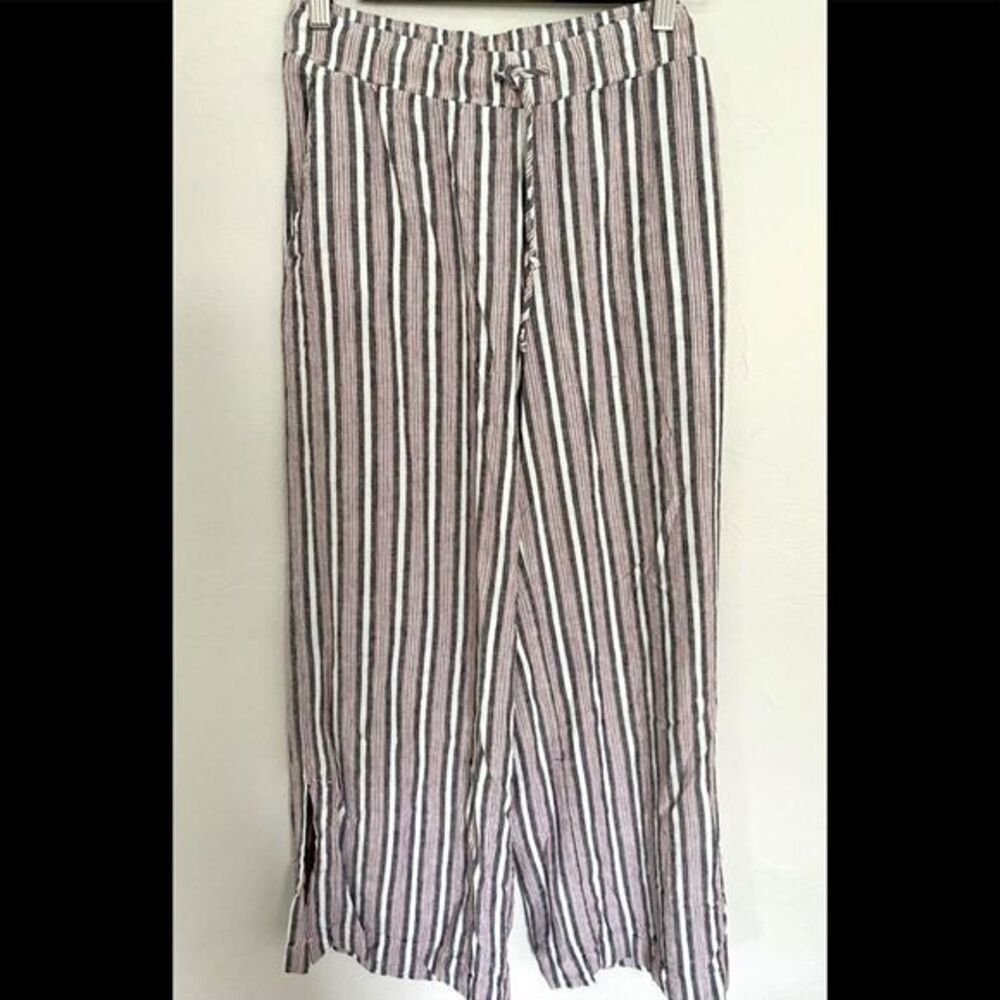 Cloth & Stone Linen Cropped Pant - M striped , linen /rayon